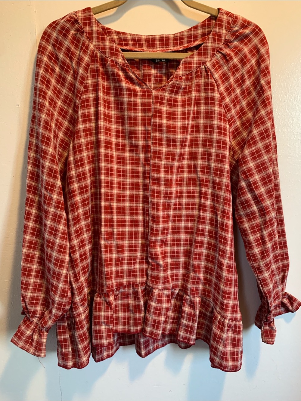 BloomChic Red & White Plaid Peplum Hem PJ Set